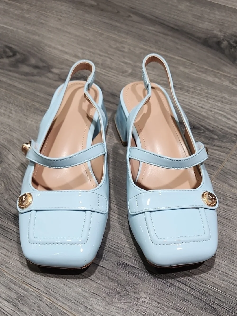 Powder Blue Patent Leather Kailee Slingback Mary Jane Sandals